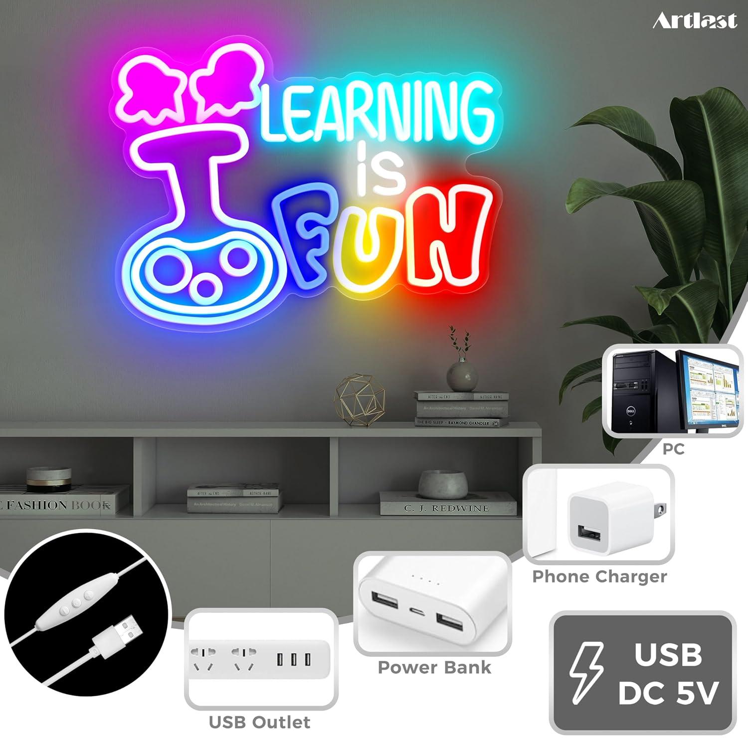 학습은 재미있다 네온사인 USB 조광 LED 조명 -  - Kids Education Motivation 리뷰 및 가격